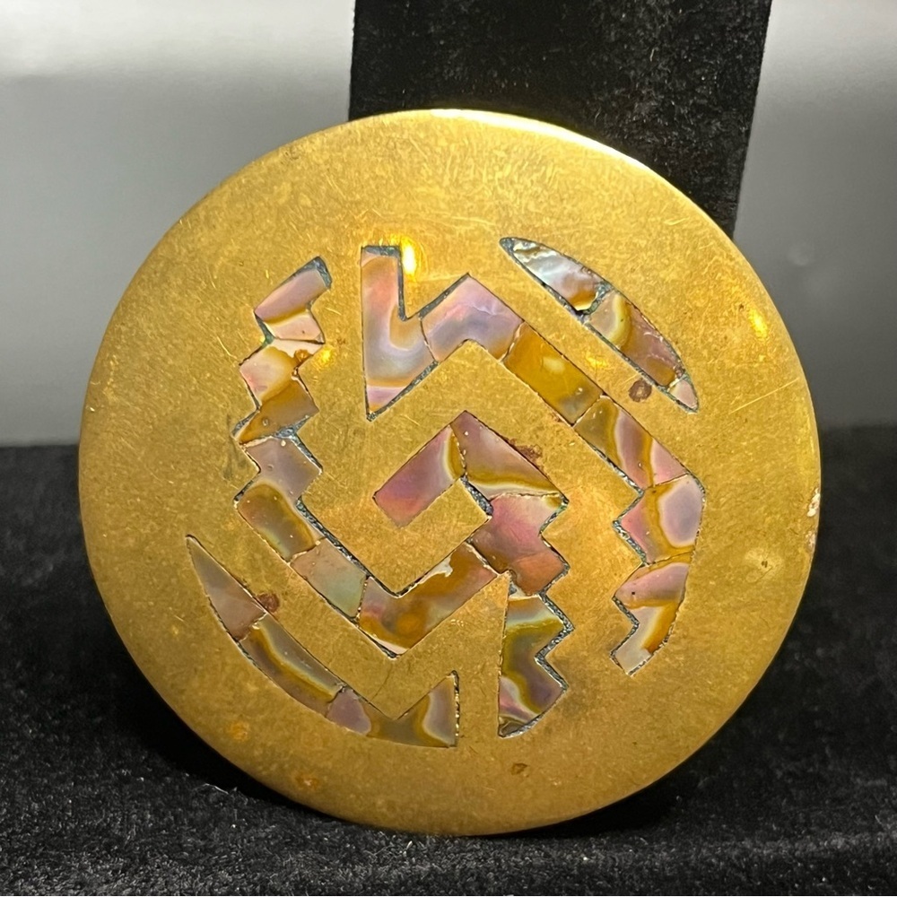 Vintage Gold Tone Abalone Inlay Brooch Pendant Combo. 1970s